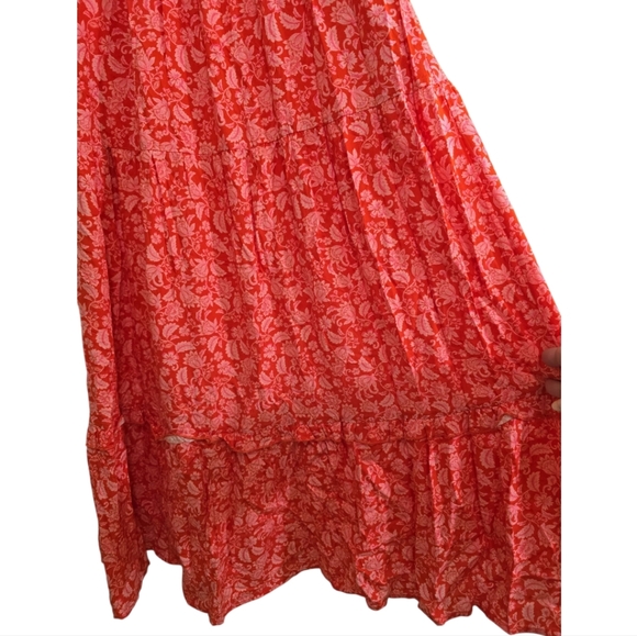 Anthropologie Dolan Smocked Red Motif Maxi Dress XS Pink Floral Long Sleeves - Picture 7 of 9